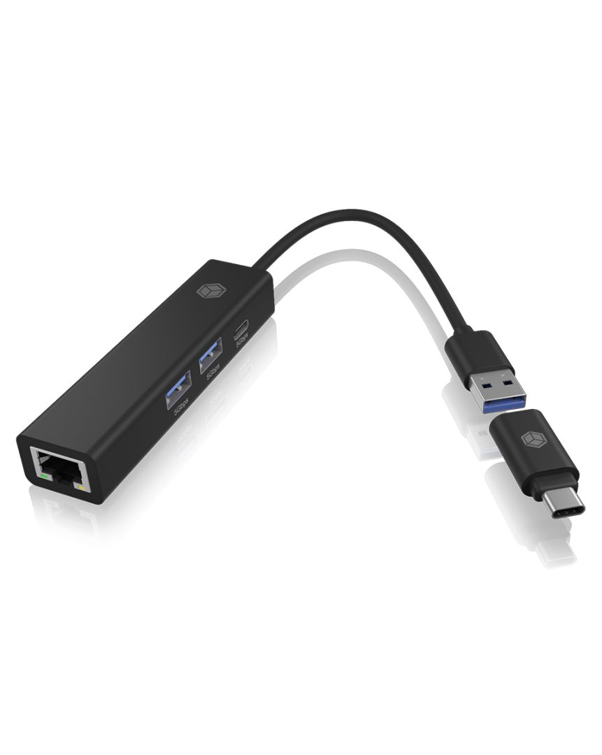 Raidsonic IcyBox IB-HUB1439-LAN 4-Port hub wiht USB3.2 Gen 1 Type-A or Type-C interface Black
