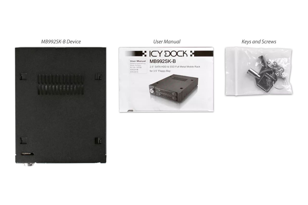 IcyDock ToughArmor MB992SK-B Full Metal 2 Bay 2.5” SATA/SAS HDD & SSD Mobile Rack for External 3.5" Drive Bay