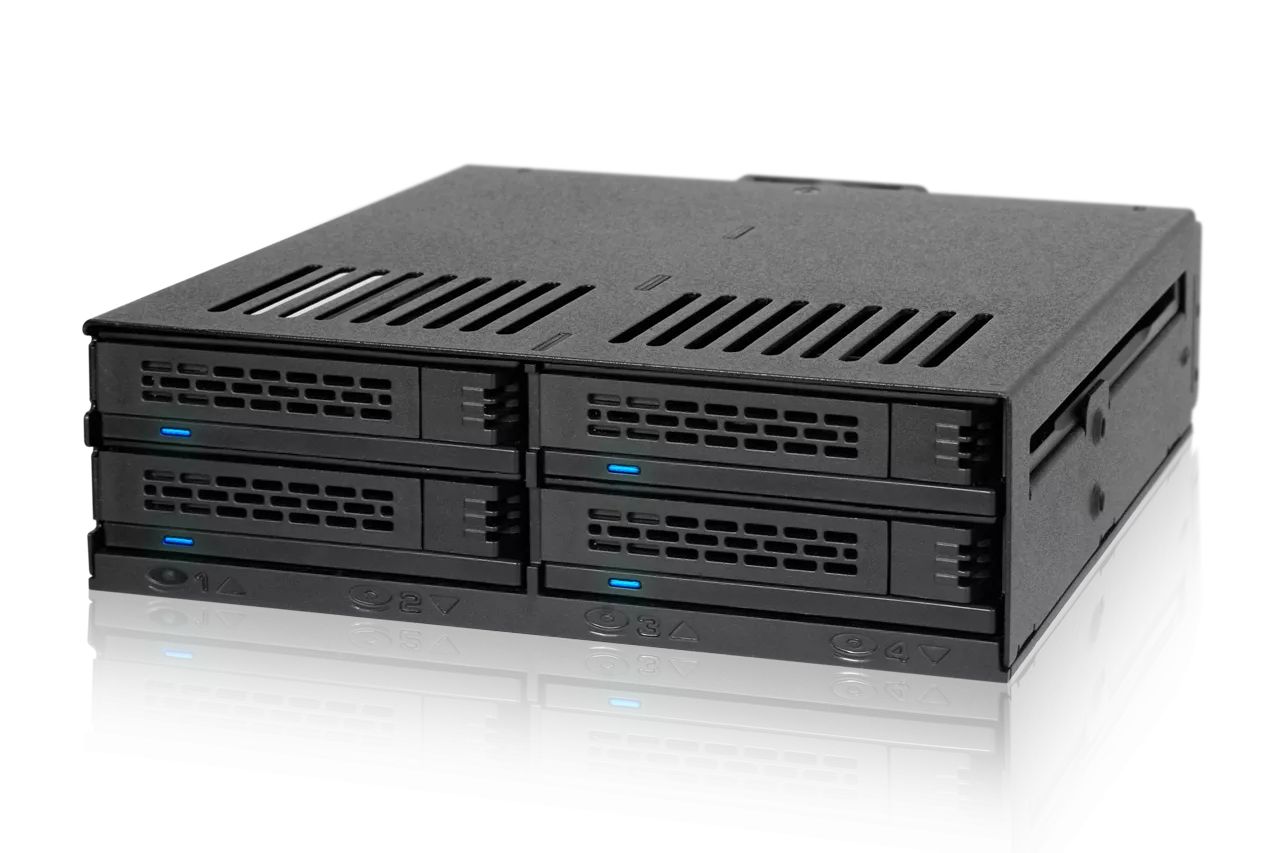 IcyDock ExpressCage MB324SP-B 4 Bay 2.5" SAS/SATA HDD & SSD Hot Swap Cage for External 5.25" Bay - Comparable to Tray-Less Design