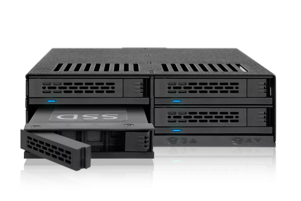 IcyDock ExpressCage MB324SP-B 4 Bay 2.5" SAS/SATA HDD & SSD Hot Swap Cage for External 5.25" Bay - Comparable to Tray-Less Design