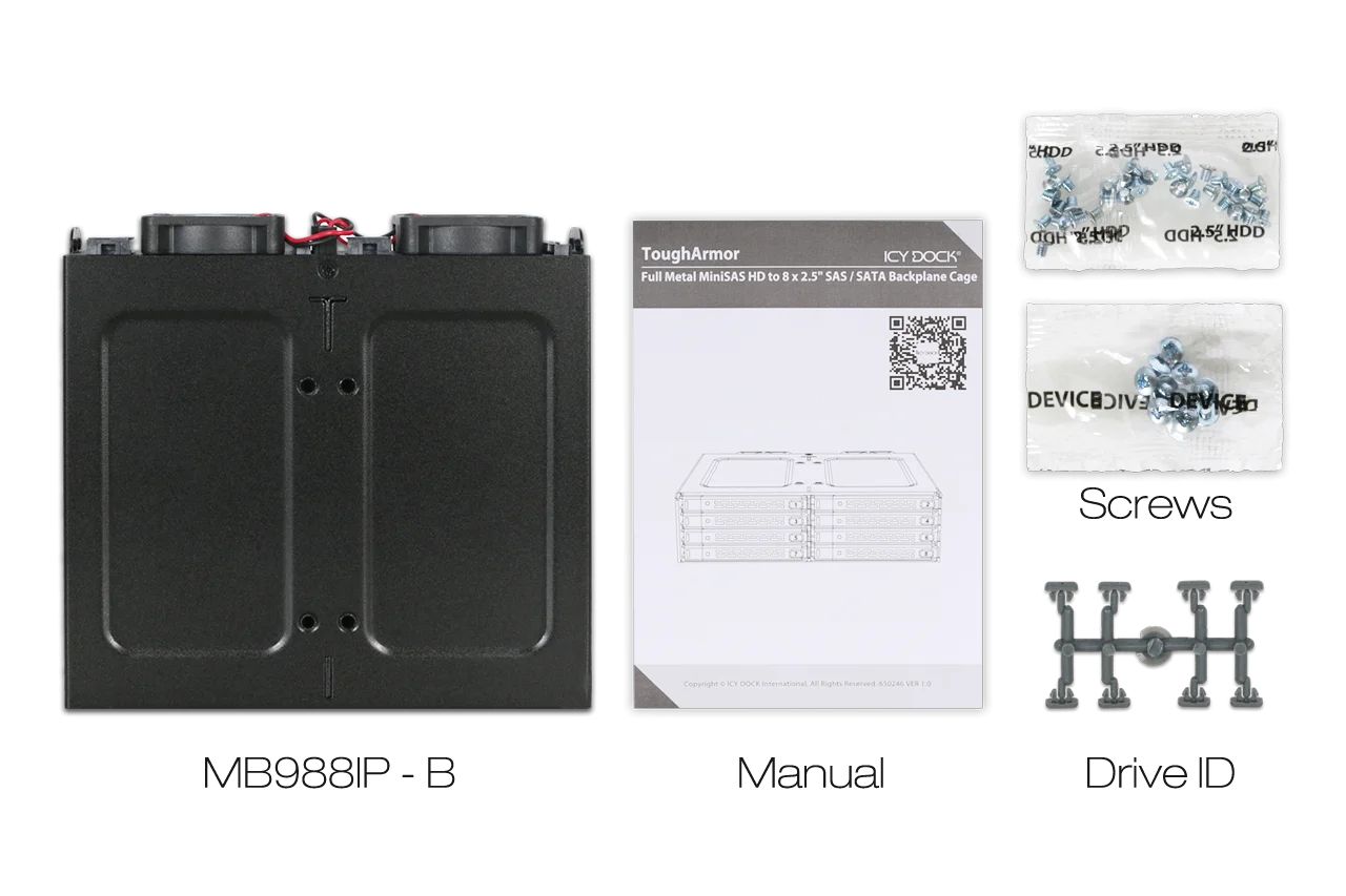 IcyDock ToughArmor MB998IP-B Rugged 8 x 2.5" SAS/SATA HDD/SSD Moblie Rack Enclosure for 5.25" Bay (2 x Mini-SAS HD)