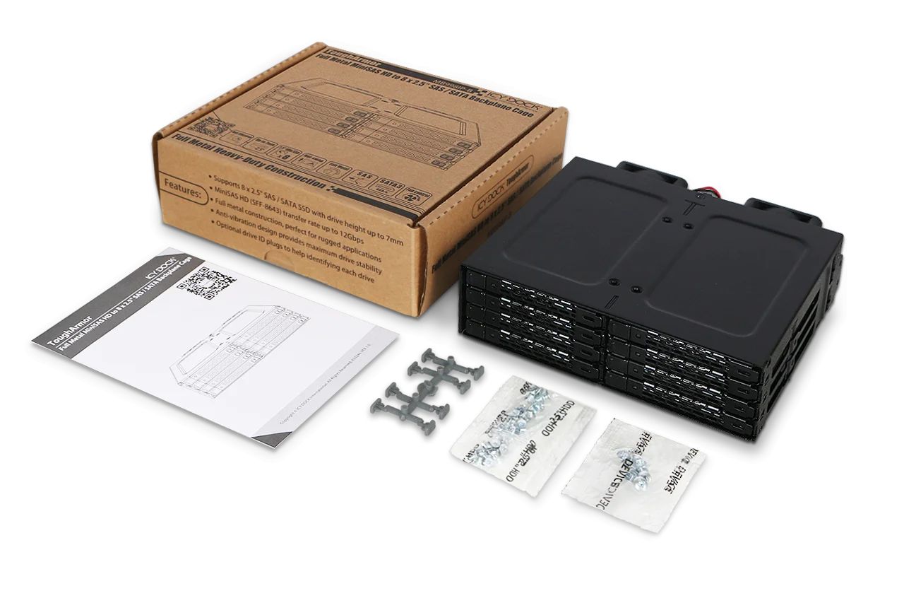IcyDock ToughArmor MB998IP-B Rugged 8 x 2.5" SAS/SATA HDD/SSD Moblie Rack Enclosure for 5.25" Bay (2 x Mini-SAS HD)