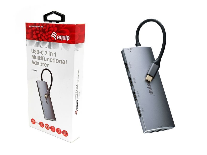 EQuip USB-C 7 in 1 Multifunctional Adapter, HDMI, USB 3.0, TF/MICRO SD, 60W USB PD