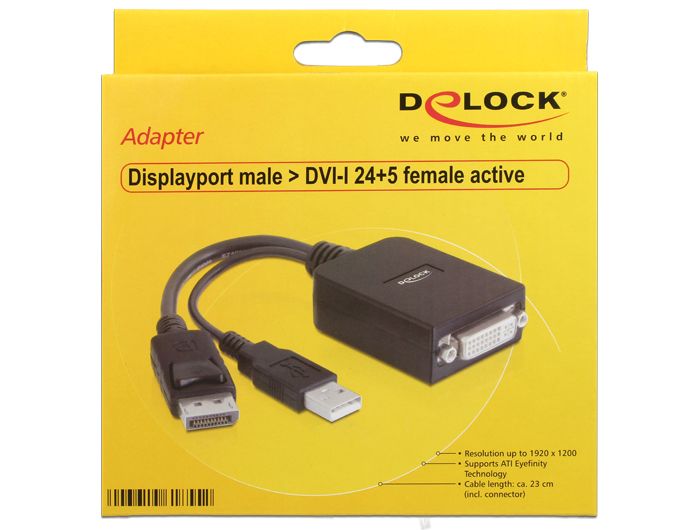 DeLock DisplayPort 1.1 male > DVI-D (Single Link) Active adapter Black