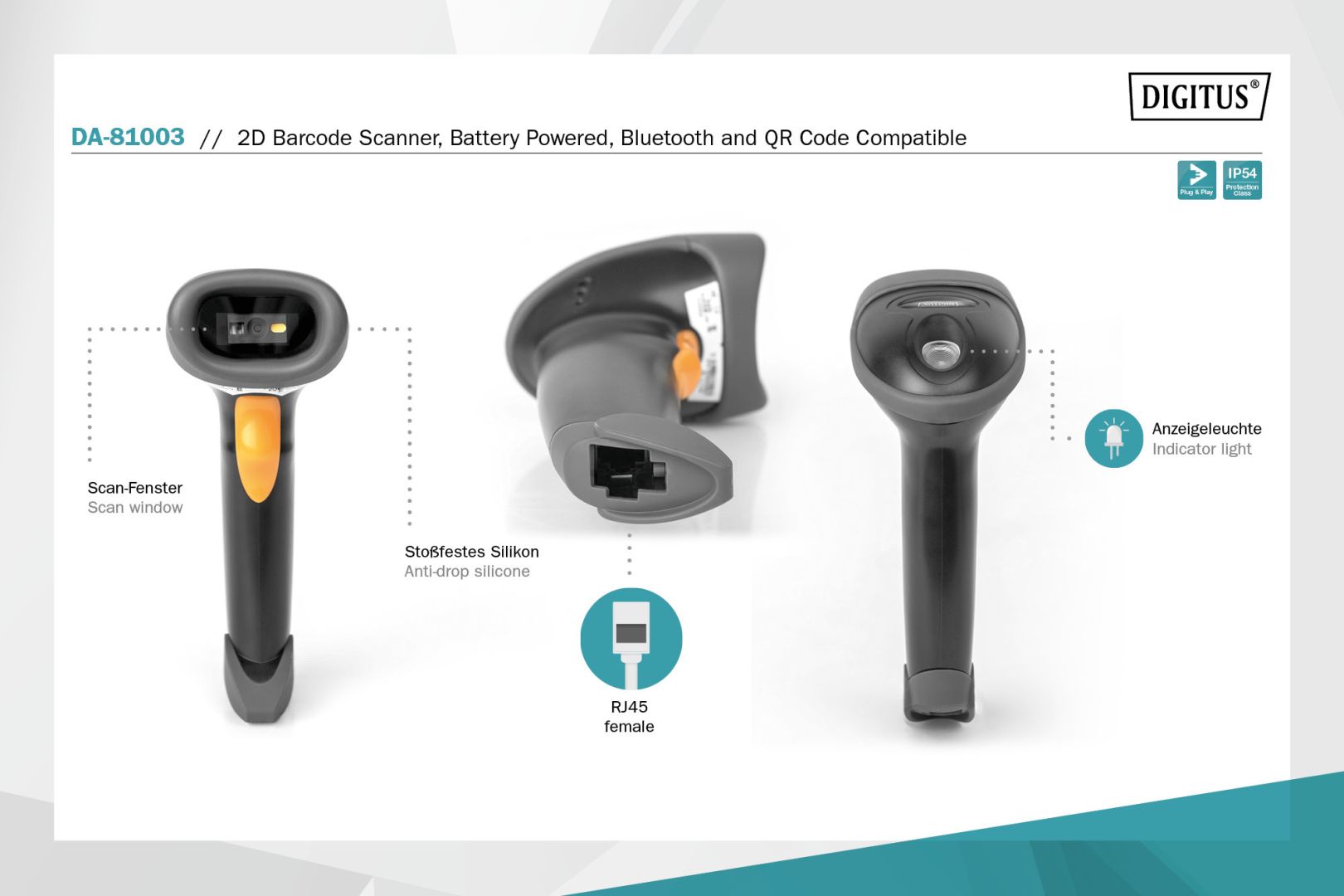 Digitus DA-81003 1D/2D kézi vonalkódolvasó USB kit állvánnyal