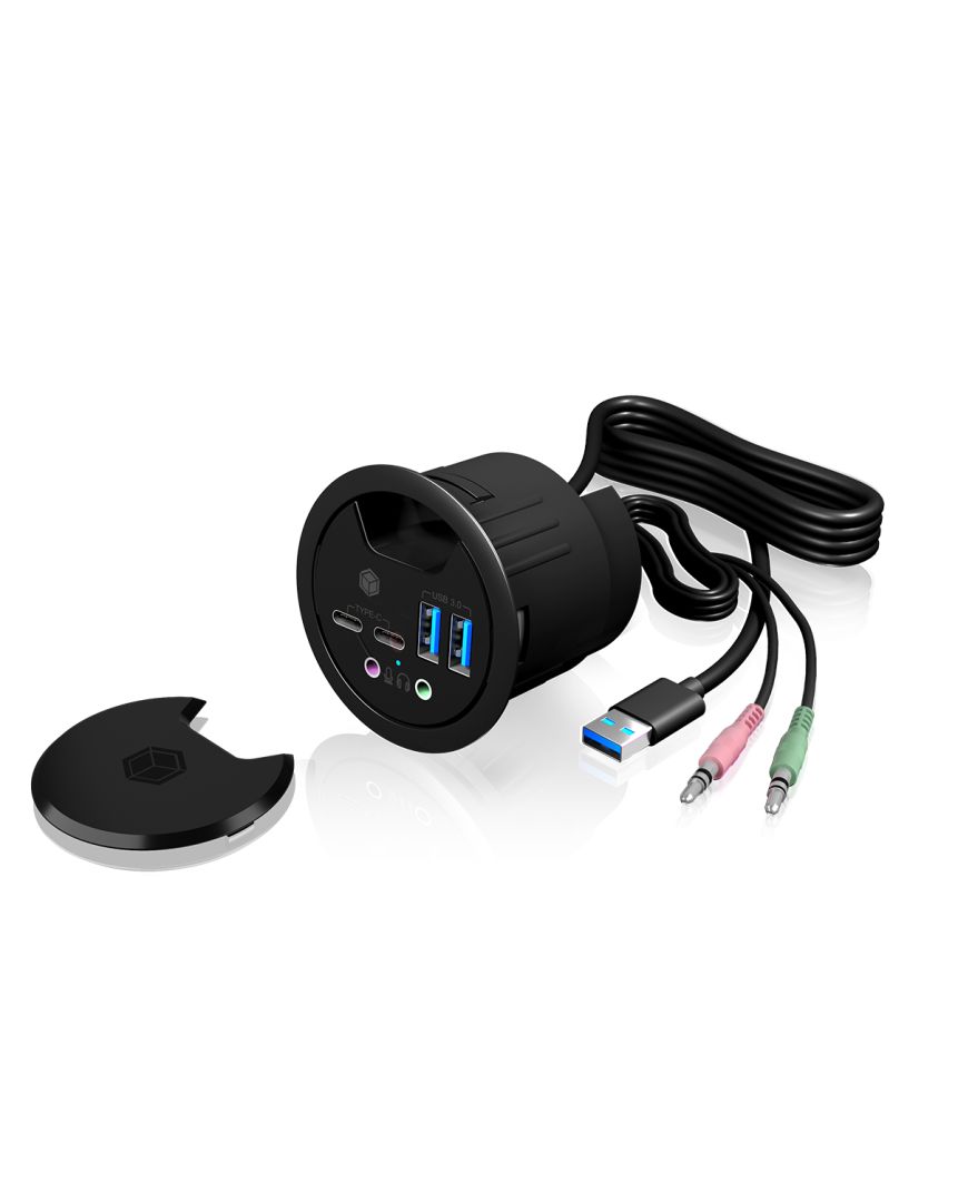 Raidsonic IB-HUB1403B IcyBox 4-port desk hub with USB Type-A interface and audio in-/output Black