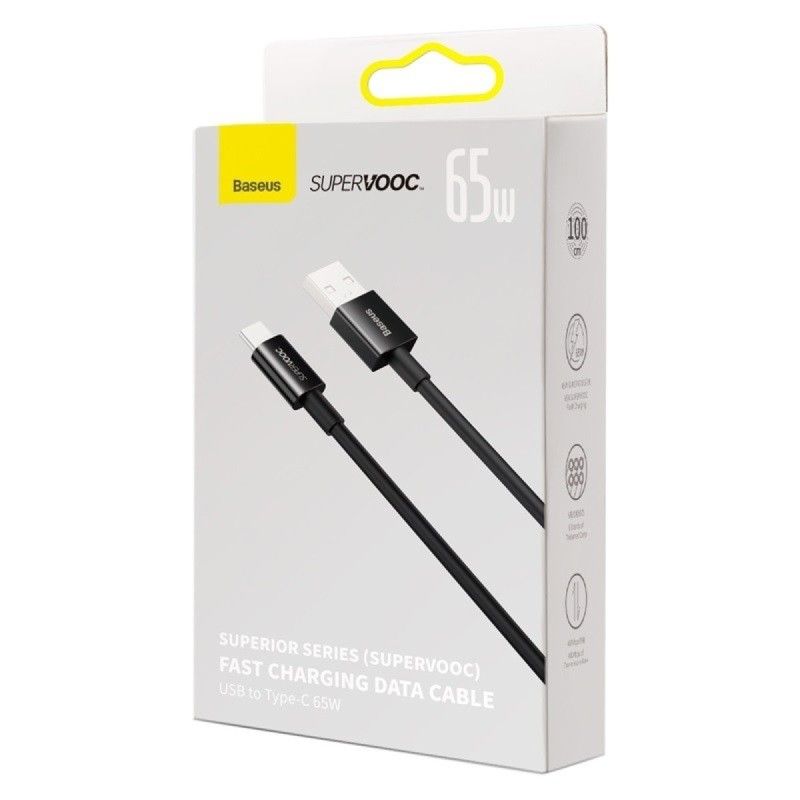 Baseus Superior Supervooc USB-USB-C 65W 1m Black
