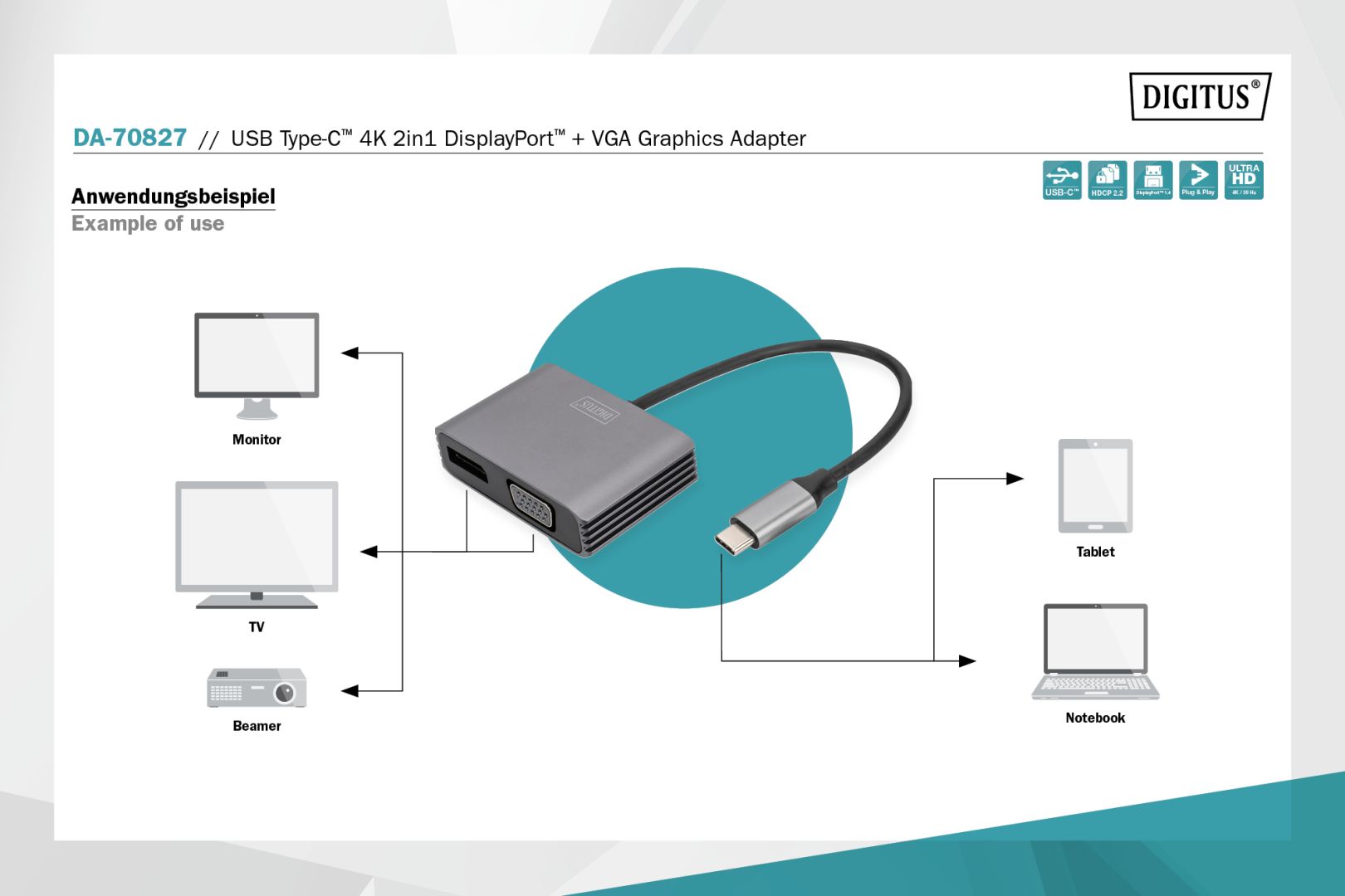 Digitus USB Type-C 4K 2-in-1 DisplayPort + VGA Graphics Adapter Silver