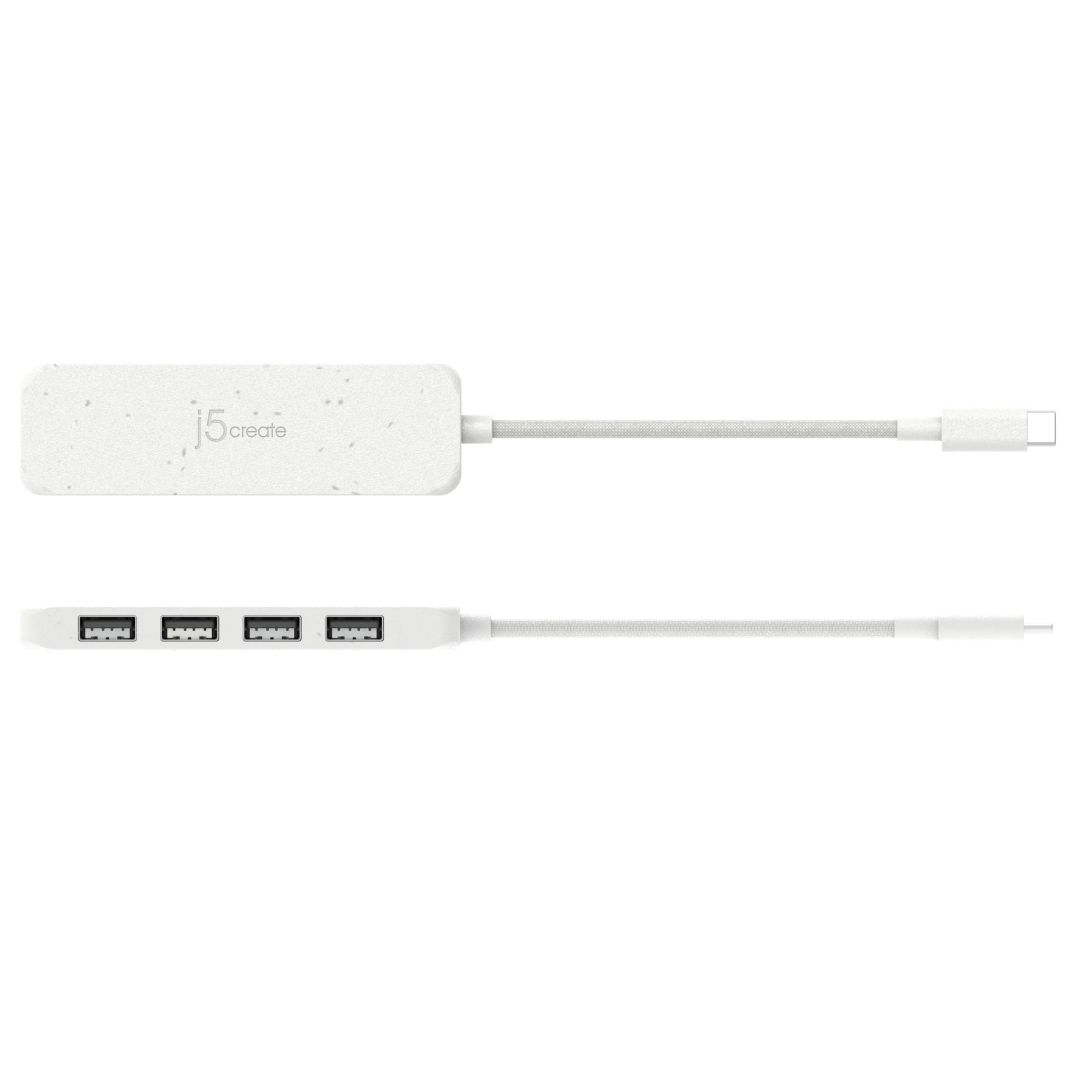 j5create Eco-Friendly USB-C to 4-Port Type-A Gen 2 Hub Pure White