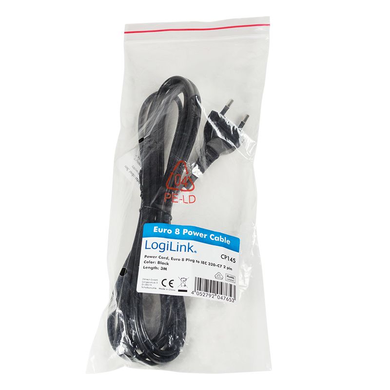 Logilink CP145 Power cord Euro male to IEC C7 female 3m Black