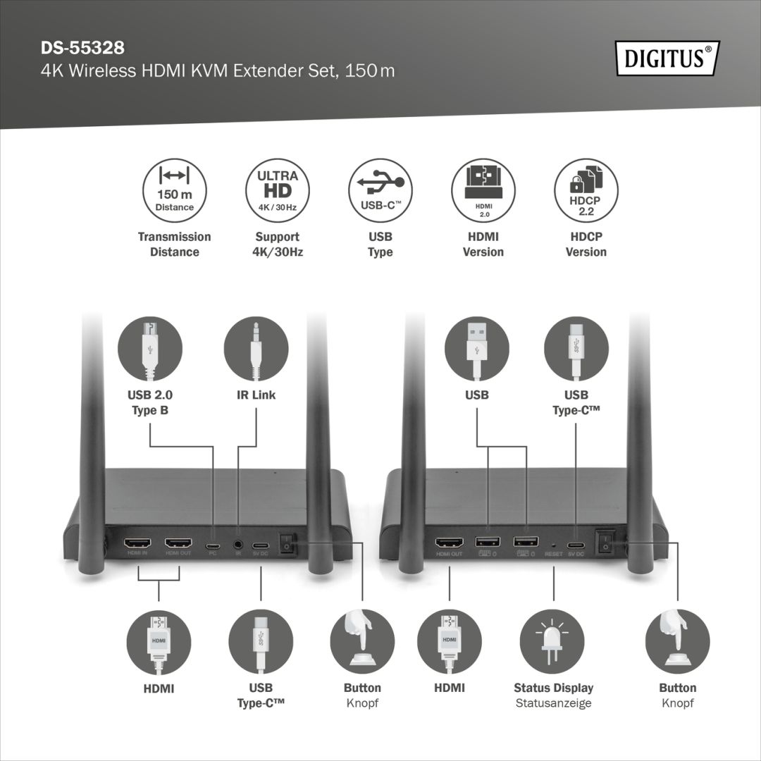Digitus  4K wireless HDMI Extender/Splitter Set 150m