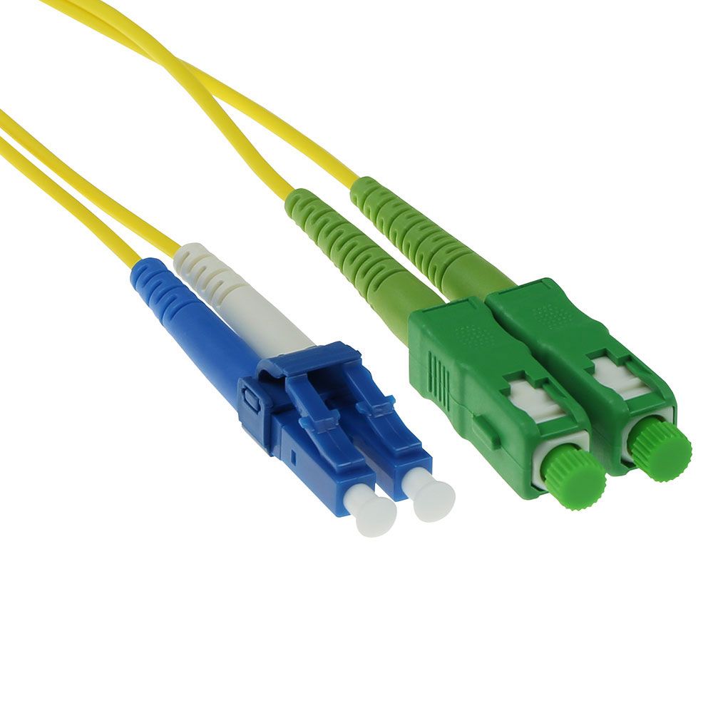 ACT LSZH Singlemode 9/125 OS2 fiber cable duplex with SC/APC and LC/UPC connectors 10m Yellow