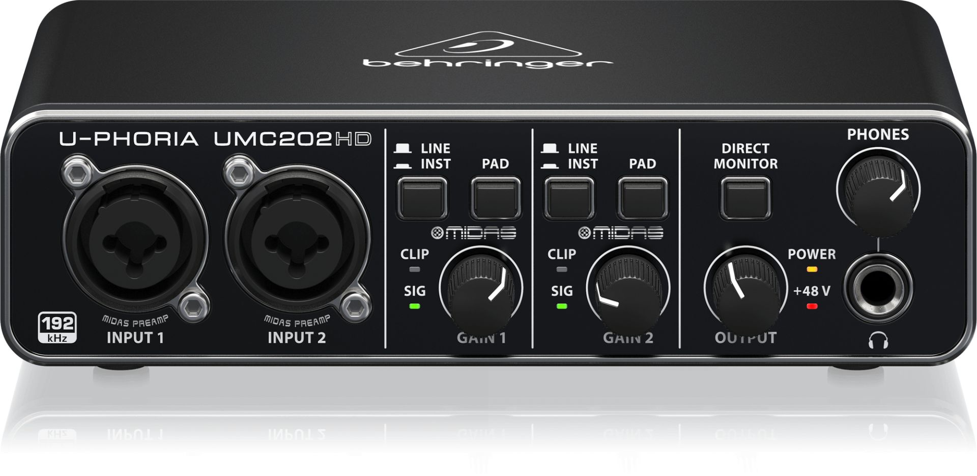 Behringer UMC202HD Audiophile 2x2, 24-Bit/192 kHz USB Audio Interface with Midas Mic Preamplifiers