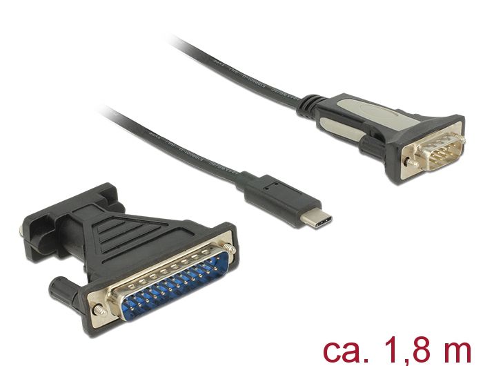 DeLock USB Type-C > 1xSerial DB9 RS-232 + DB25 Adapter