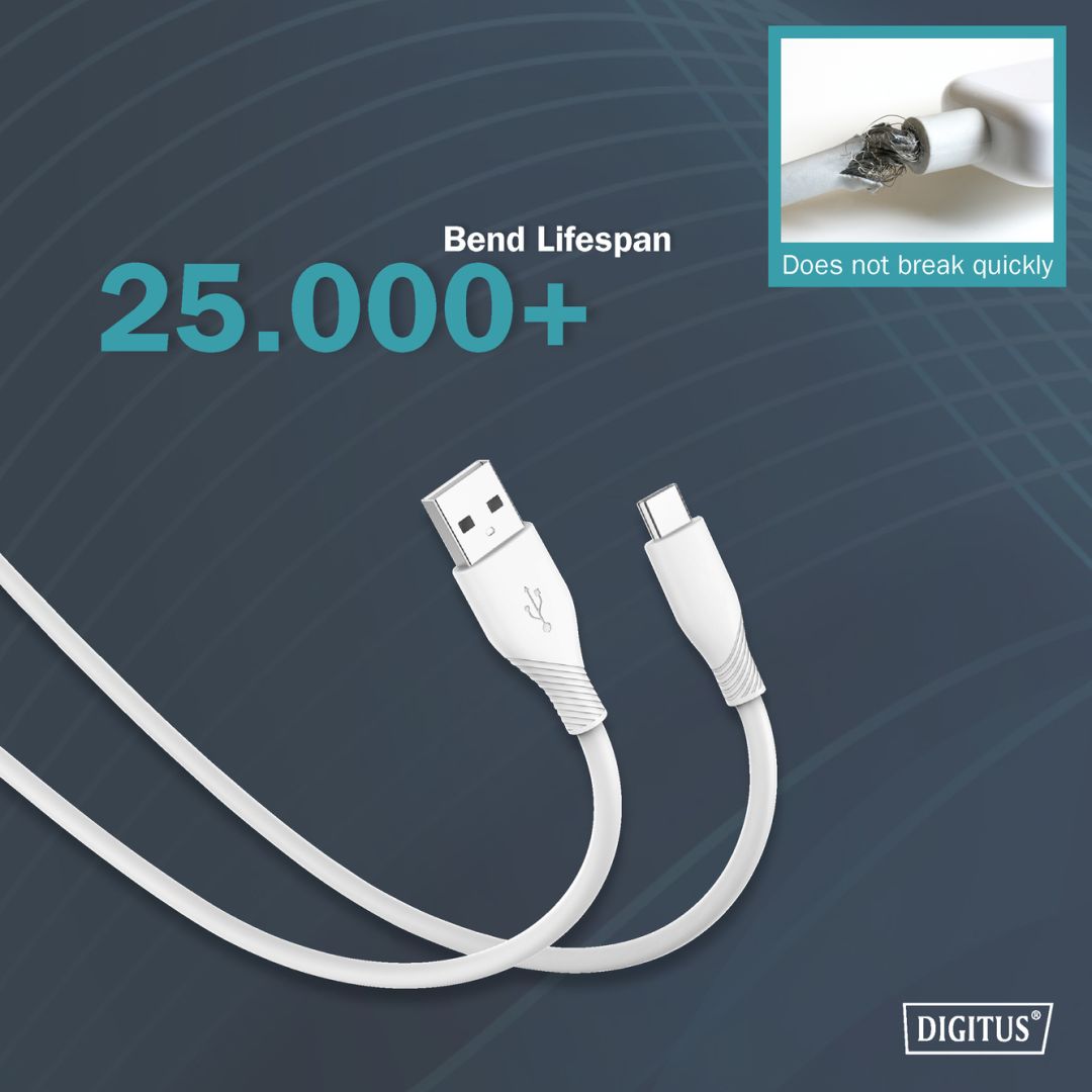 Digitus USB-C Silicone charging cable USB-A to USB-C  USB 2.0 60W 0,5m White