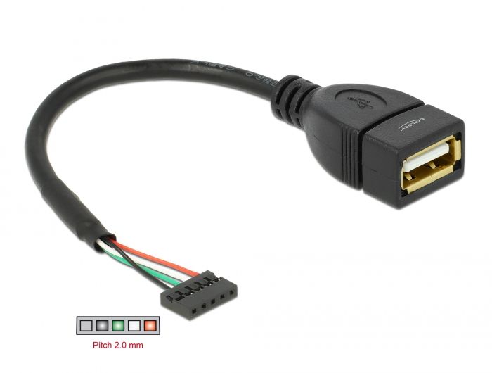 DeLock Cable USB 2.0 pin header female 2m 5pin > USB 2.0 Type-A female 15cm