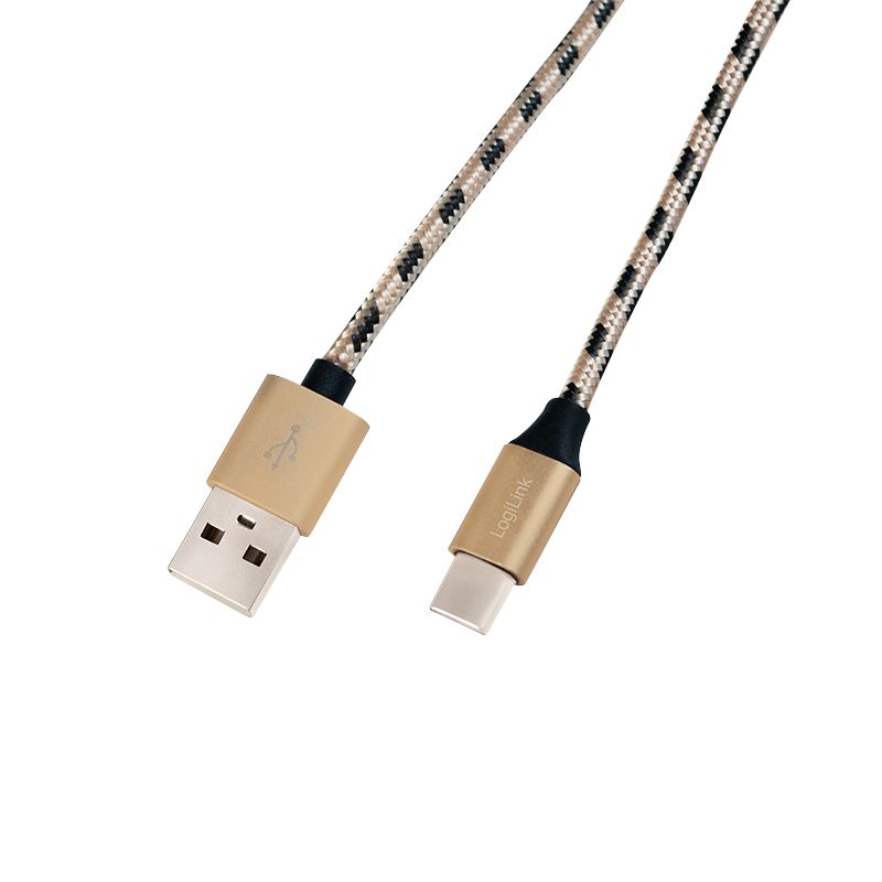 Logilink USB 2.0 Type-C cable C/M to USB-A/M nylon 2m Black/Gold