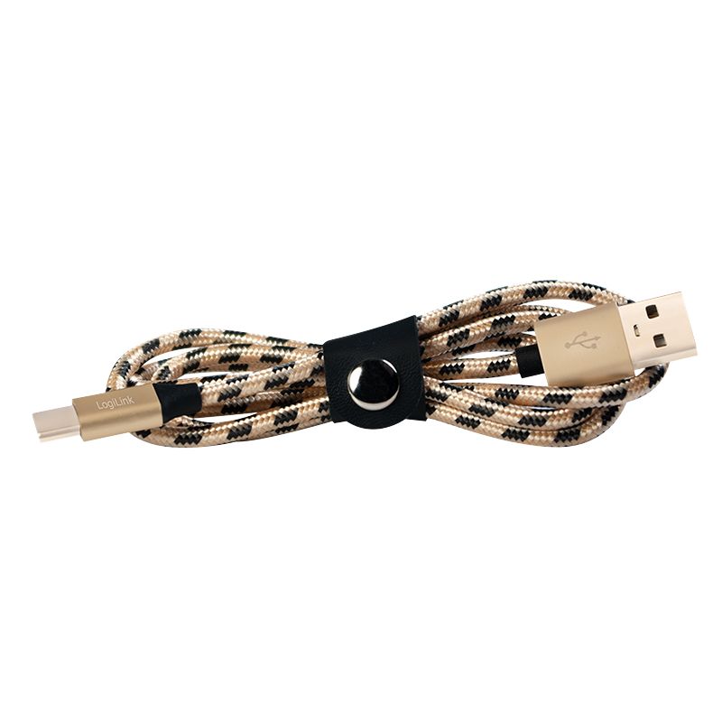 Logilink USB 2.0 Type-C cable C/M to USB-A/M nylon 2m Black/Gold