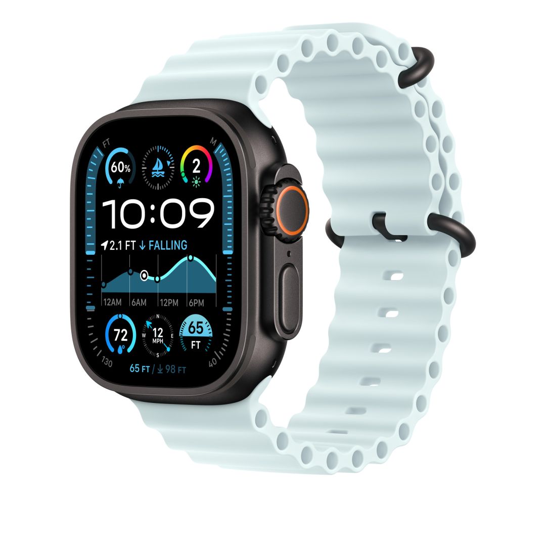 Apple Watch 49mm Ocean Band Ice Blue Black Titanium Finish