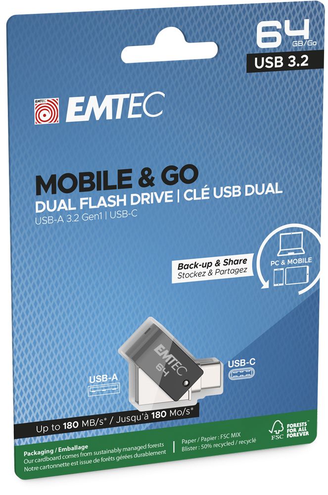 Emtec 64GB T260C Mobile & Go Type-C USB-C Black