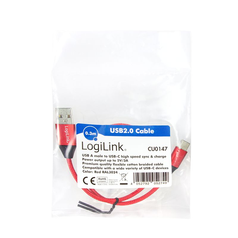 Logilink USB 2.0 Type-C cable 0,3m Red