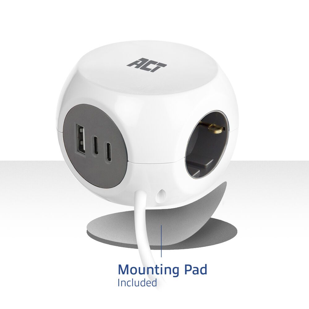 ACT Power Strip Cube F Socket Hálózati Elosztó Kapcsolóval 3DIN 1,5m White