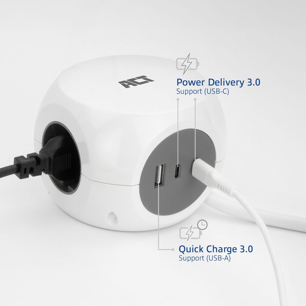 ACT Power Strip Cube E Socket Hálózati Elosztó Kapcsolóval 3DIN 1,5m White