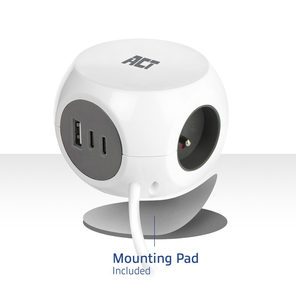 ACT Power Strip Cube E Socket Hálózati Elosztó Kapcsolóval 3DIN 1,5m White