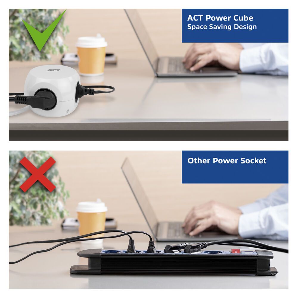 ACT Power Strip Cube E Socket Hálózati Elosztó Kapcsolóval 3DIN 1,5m White