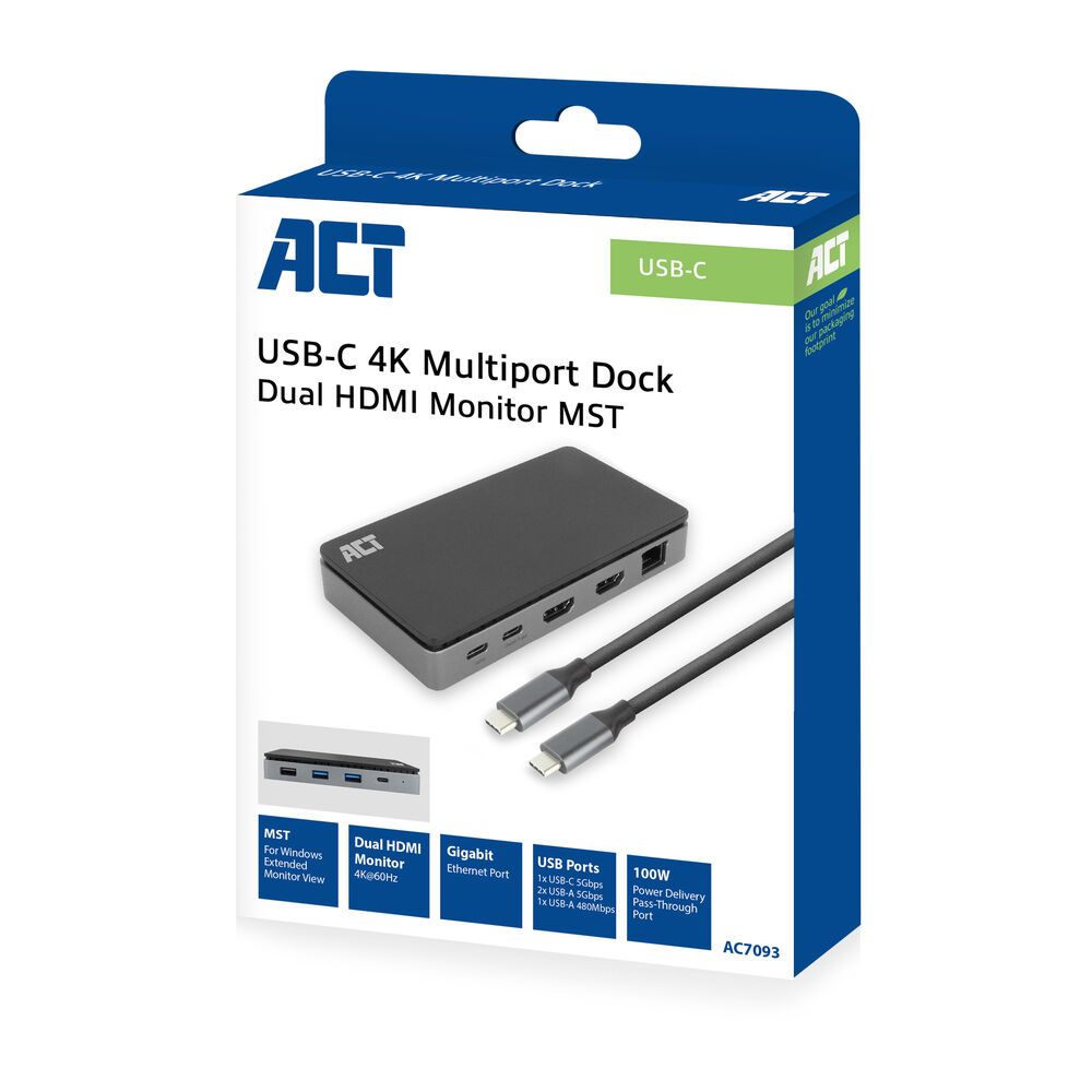 ACT AC7091 USB-C 4K Docking Station Silver