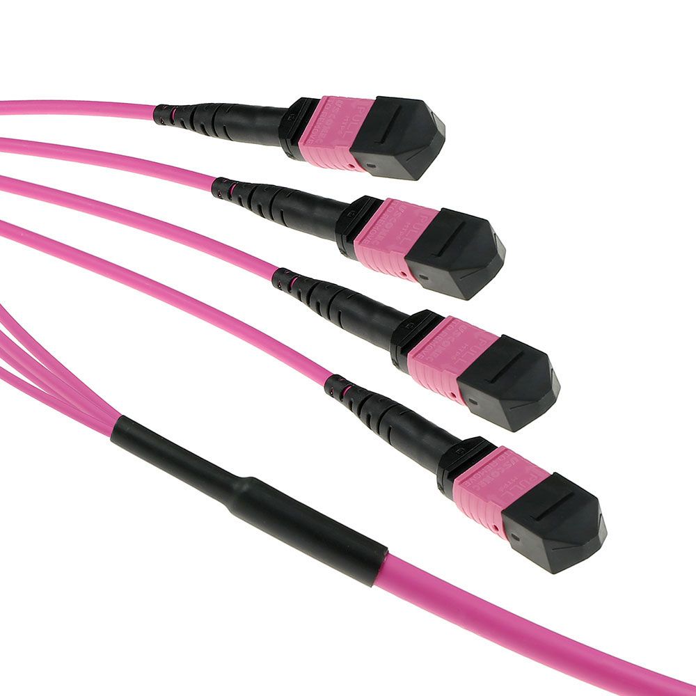 ACT Multimode 50/125 OM4(OM3) polarity A fiber trunk cable with 4 MTP/MPO female connectors each side 5m Violet
