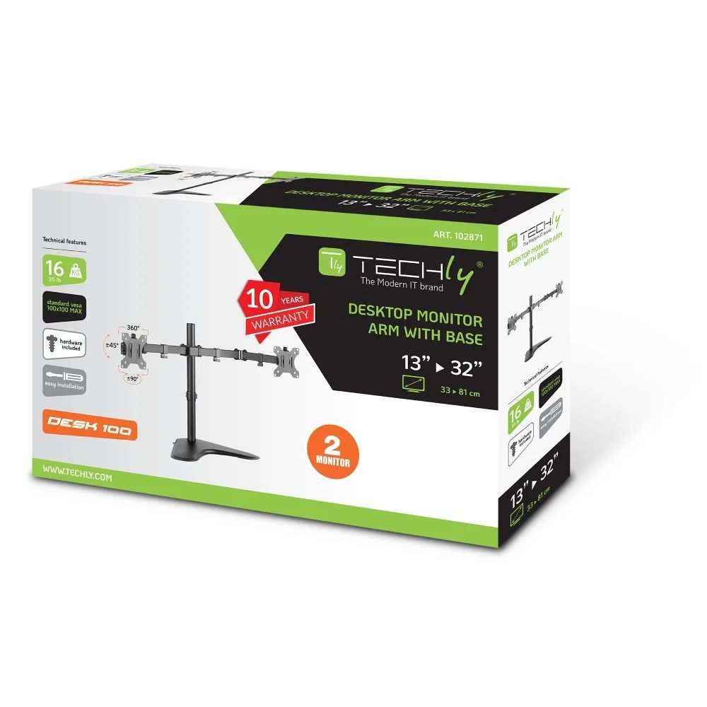TECHLY  Double Joint Monitor Arm 13"-32" Black