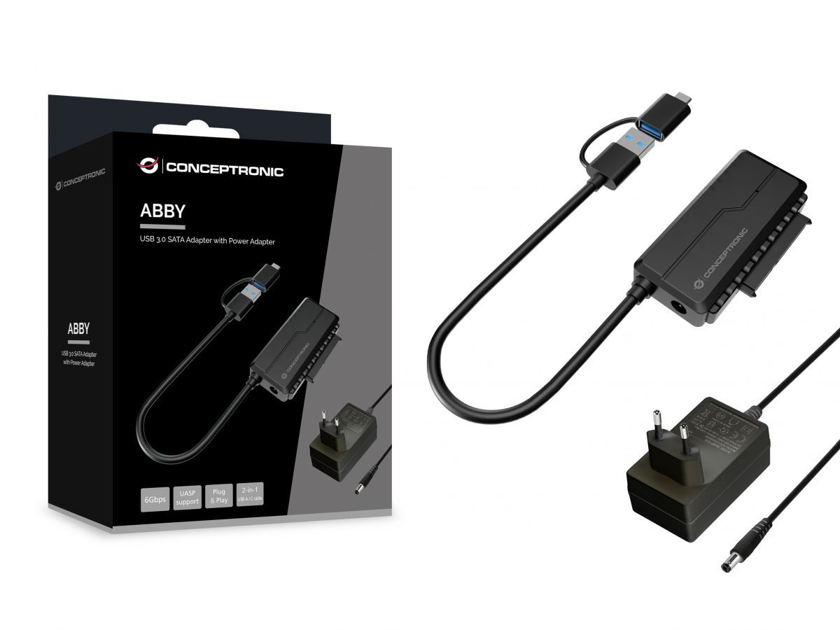 Conceptronic  ABBY21B USB to SATA 3.0 Adapter with Power Adapter 2.5"/3.5" SATA HDD/SSD