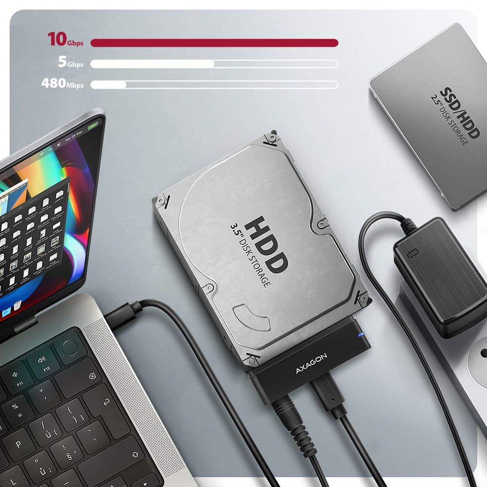AXAGON ADSA-FPX USB-C 10Gbps Fast Port X adapter for 2,5"/3,5" SSD/HDD