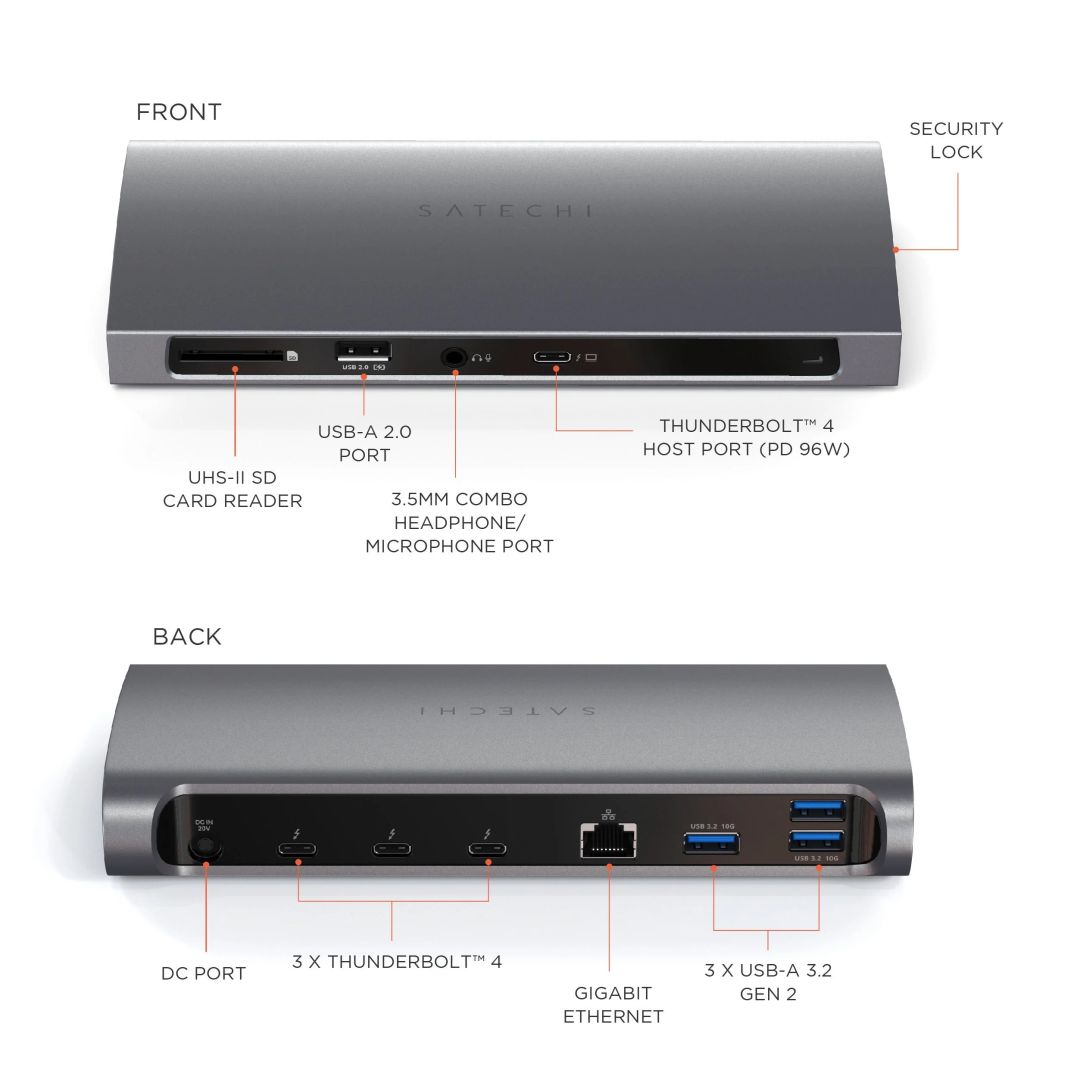 Satechi Thunderbolt 4 Multi-Display Docking Station Space Grey
