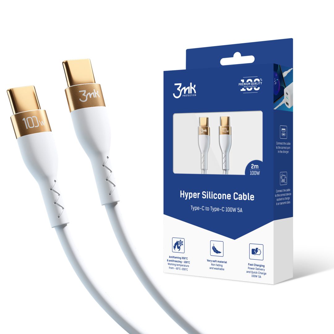 3mk Hyper Szilikon kábel C - C 100W 2m White