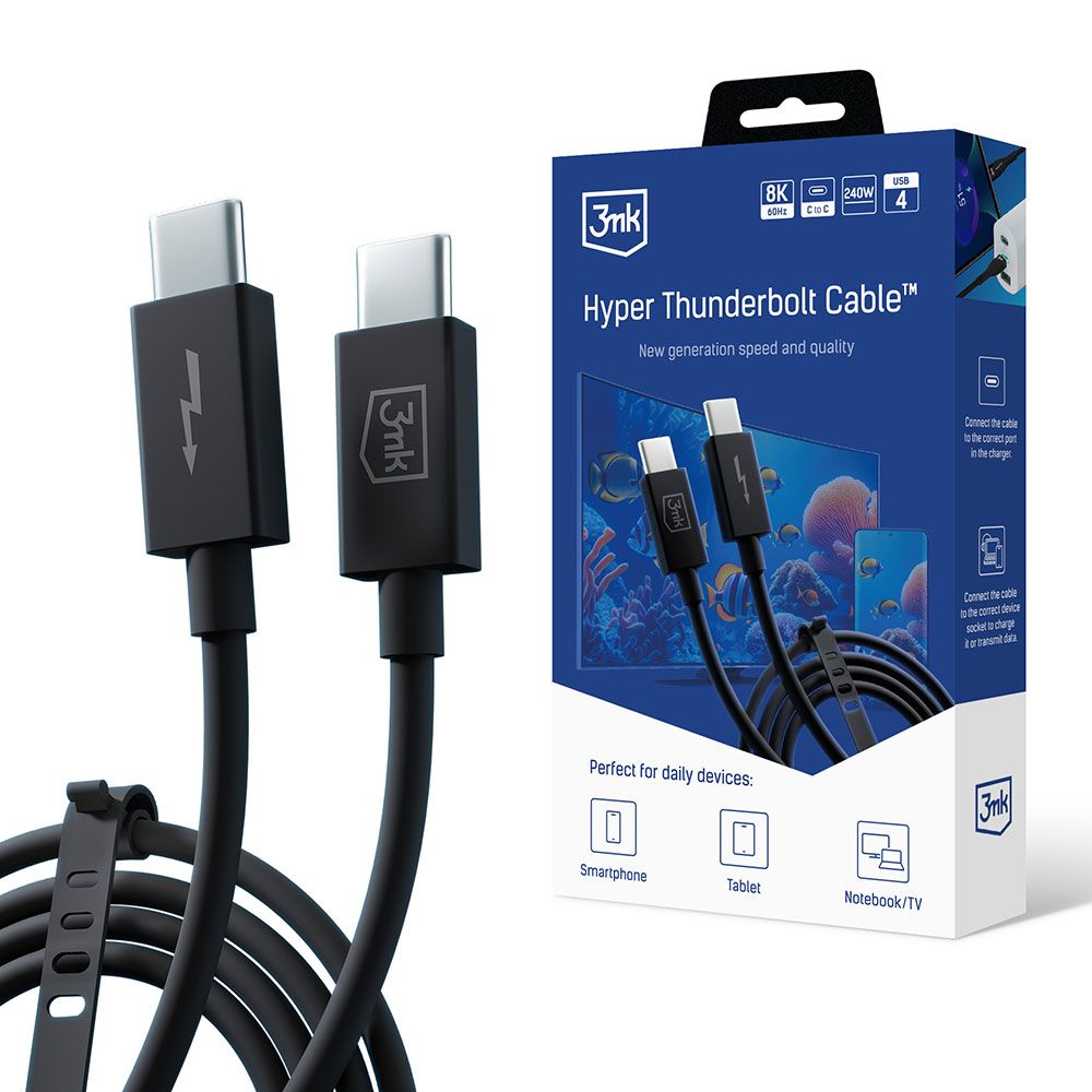 3mk Hyper ThunderBolt kábel 240W 1m Black
