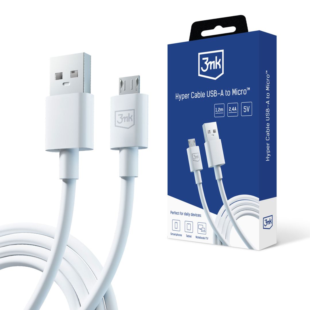 3mk Hyper kábel A - Micro 1.2m 5V 2,4A White
