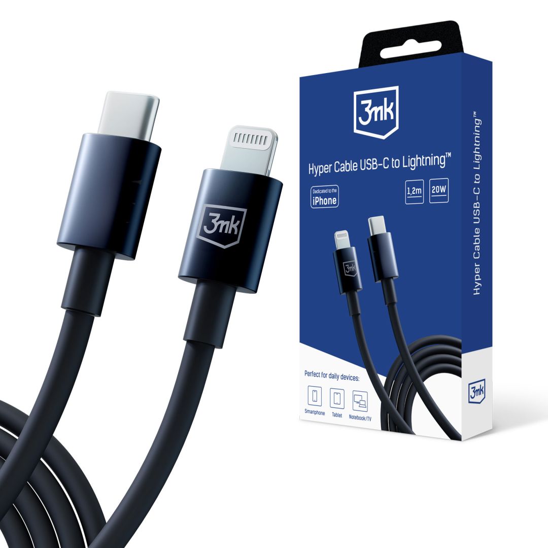 3mk Hyper kábel C - Lightning 20W 1,2m Black