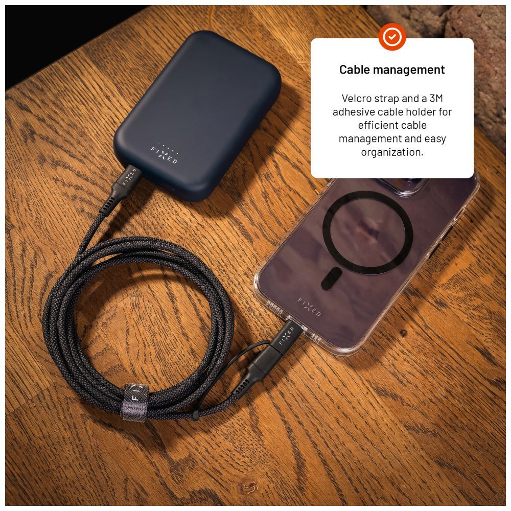 FIXED Braided Cable USB-C/USB-C, Lightning Adapter, 2m, MFi, PD 60W, gray