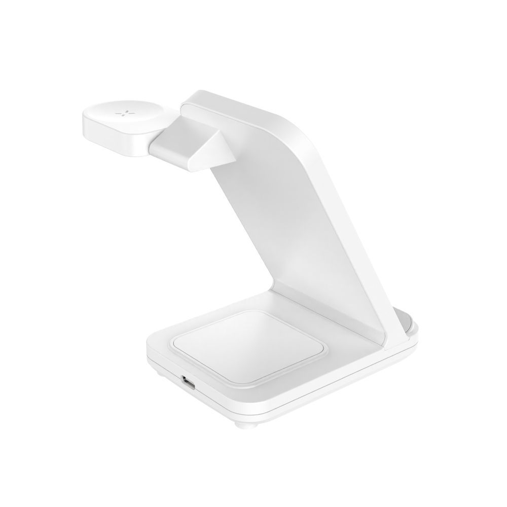 FIXED vezetéknélküli QI töltőállomás 3 eszköz egyidejű töltésére, Samsung Galaxy Watch-hoz is, fehér