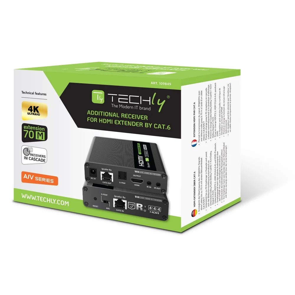 TECHLY  Extender Receiver 4K HDMI up to 70m on Cat.6/6A/7 Cable Black