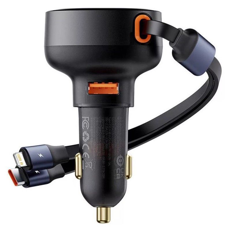 Baseus Enjoyment Pro USB-C + Lightning 60W Car Charger Black