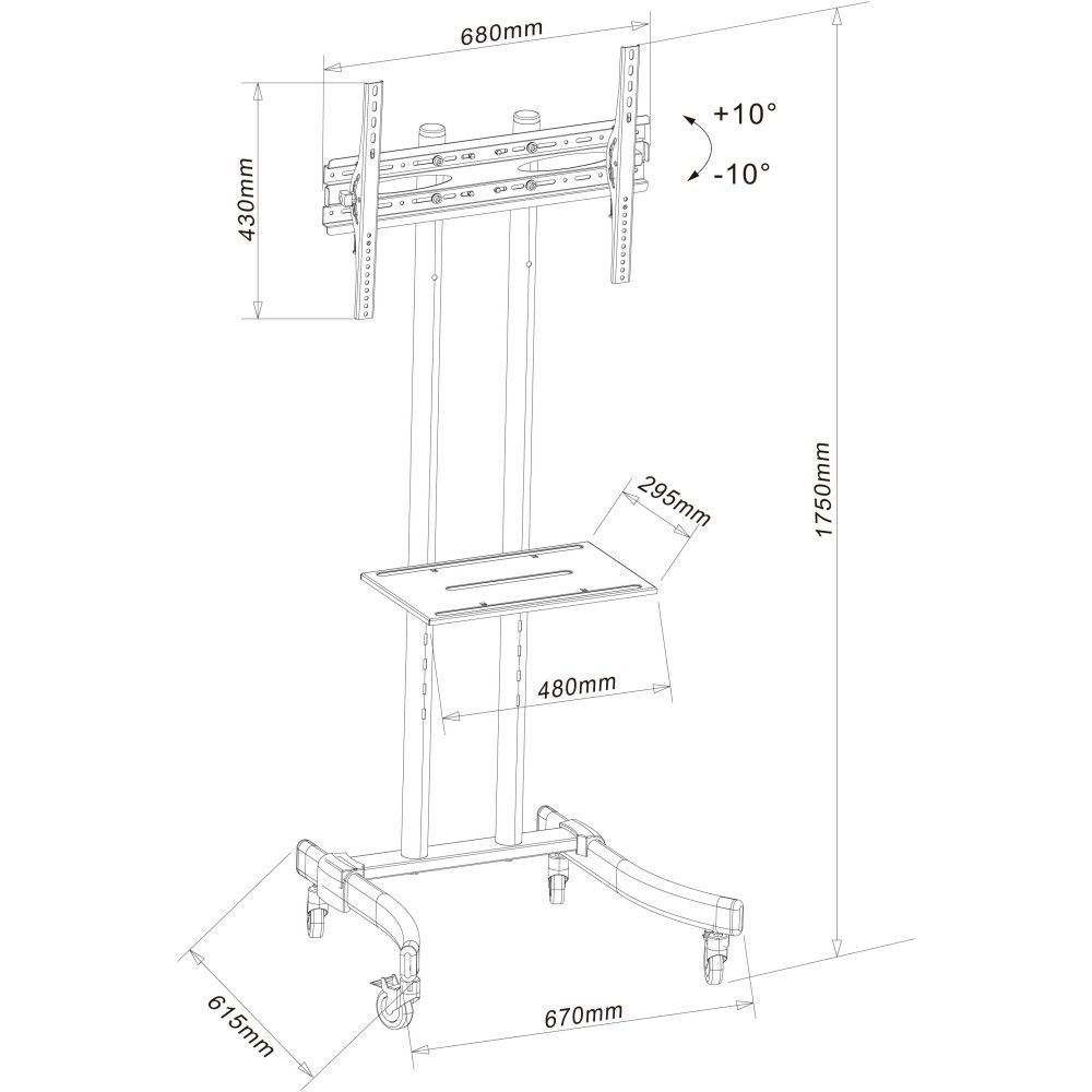TECHLY  Mobile TV Stand/Trolley for LED/LCD 32-70" with shelf