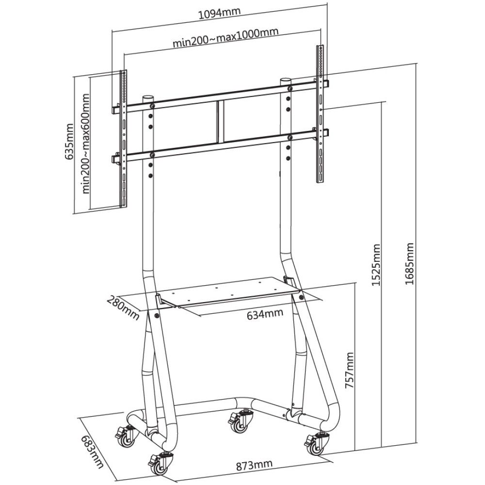 TECHLY  Trolley Floor Support for TV from 60" to 105" Black