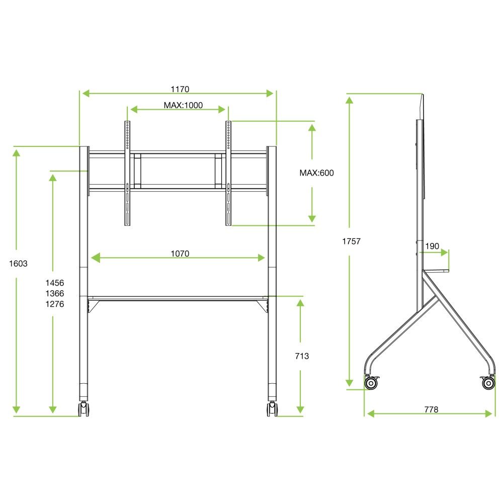 TECHLY  Multifunction Mobile Floor Stand for 65-100" LCD/LED/Plasma TVs Black