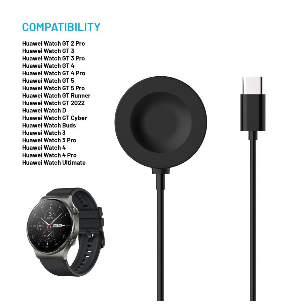 FIXED USB-A töltőkábel Huawei Watch GT 2 Pro/3/3 Pro/4/4 Pro/5/5 Pro okosórához, fekete