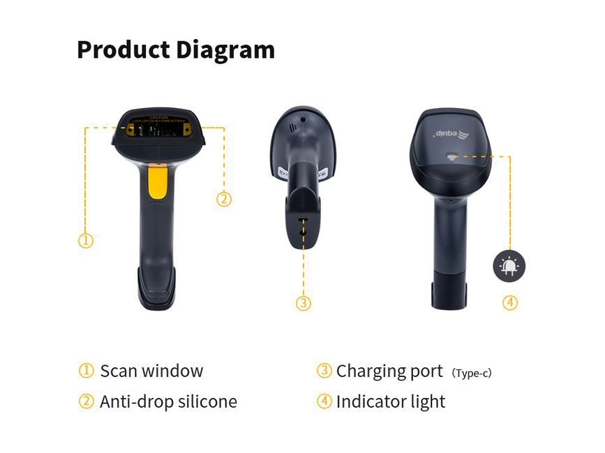 EQuip Wireless 1D Laser Barcode Scanner with Stand Vonalkódolvasó Black