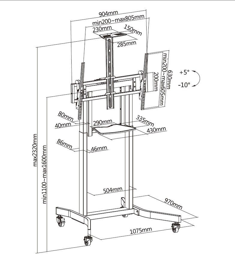 EQuip 55"-100" Mobile Motorized LFD Trolley