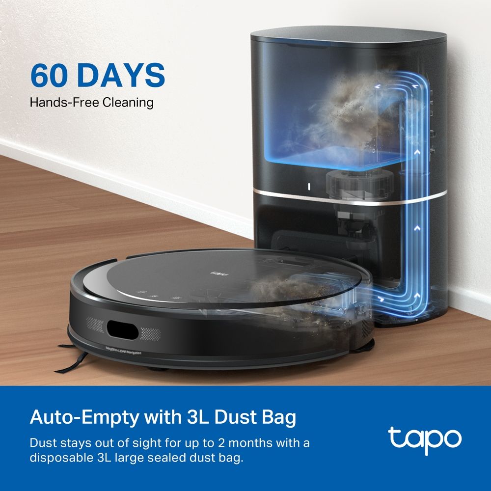 TP-Link Tapo RV20 Max Plus MagSlim LiDAR Navigation Robot Vacuum & Mop with Auto-Empty Dock Black